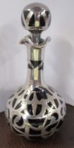 A silver overlaid glass scent bottle, height 6ins
