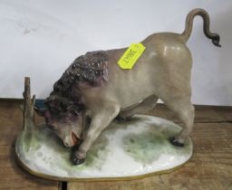 A 20th century continental porcelain model, of a bull, height 5ins
