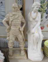 A resin model, of a Viking, together with a model of a woman, height 16ins, both af