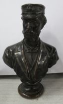 A Victorian metal bust, of a man with naval cap and jacket, on socle base, marked 1873, height 8.