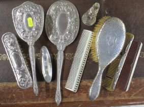A collection of dressing table items, to include brushes, hand mirror, nail buff etc