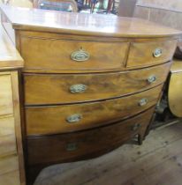 A 19th century mahogany bow front chest, of two short over three long drawers, 41.5ins x 20.5ins,