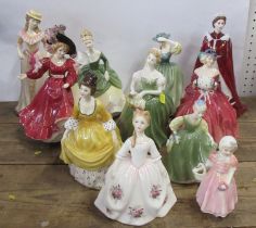 Ten Royal Doulton figures, together with a Royal Worcester figure