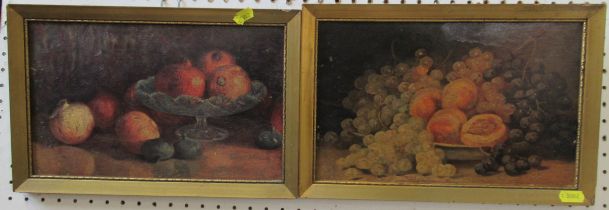 A pair of oil on boards, studies of fruit, 7ins x 11ins