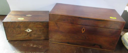 A 19th century rosewood rectangular tea caddy, fitted with two lift out boxes with hinged covers and