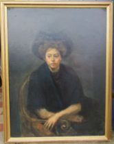 Thomson, oil on canvas laid on board, portrait of a woman in black, 39ins x 29ins