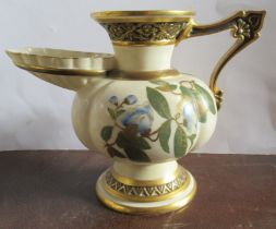 A Royal Worcester jug, decorated with shot silk flowers to an ivory ground, restored, height 6ins