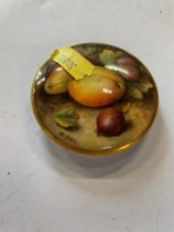 A Royal Worcester lid, decorated with painted fruit, af Condition Report: damaged
