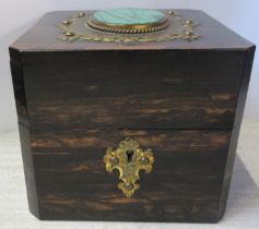 A 19th century coromandel box, the lid set with a green agate plaque in gilt metal frame. the