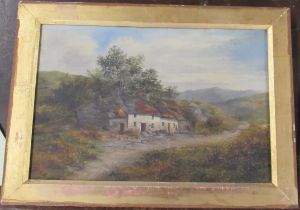 James Bradley, oil on canvas, Welsh landscape with buildings, 12ins x 17.5ins