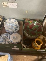 Two boxes of china , including English blue and white etc