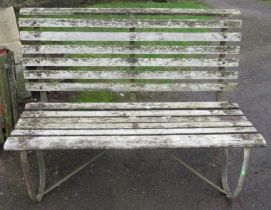 A garden bench, with metal frame, length 48ins, together with a wooden garden bench, af, length