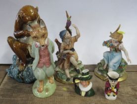 A Royal Albert Beatrix Potter figure, two Capo-di-Monte figures and other items