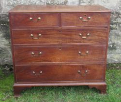 A 19th century mahogany chest, of two short over three long drawers, 43ins x 21ins, height 40ins