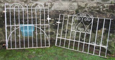 Two painted metal garden gates, 45ins x 43ins and 36ins x 48ins