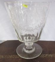 An etched glass vase, decorated with flowers and initials, height 8.5ins