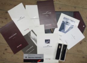 A collection of Concord memorabilia, to include menus, reviews, stationary, passenger ticket, two