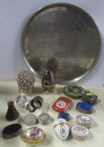 A collection of decorative boxes, to include Halcyon Days, a compact, inkwell and a circular tray
