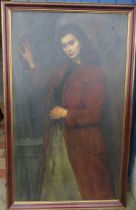 Thomson, oil on board, three quarter length portrait of a woman, 47ins x 27ins