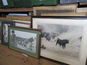 A collection of Antique and later prints, including signed MacWhirter print