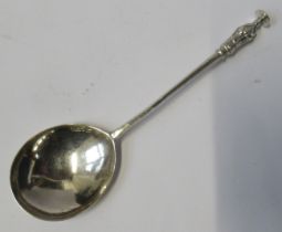 A hallmarked silver apostle spoon and whalebone toddy ladle