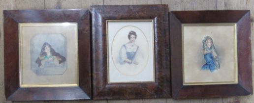 Three 19th century watercolour portraits of woman