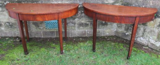 A pair of 19th century mahogany D end tables, 48ins x 24ins, height 28.5ins