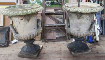 A pair of Classical style campana shaped garden urns, height 28ins stamped Doulton Lambeth
