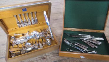 A collection of silver plated Kings pattern cutlery, and salad servers