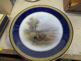 A Royal Worcester plate, decorated with English cattle in landscape by H Stinton,  dated 1921, af,