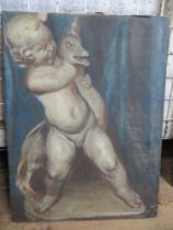 Unframed oil on canvas, study of a cherub statue, 17ins x 12ins