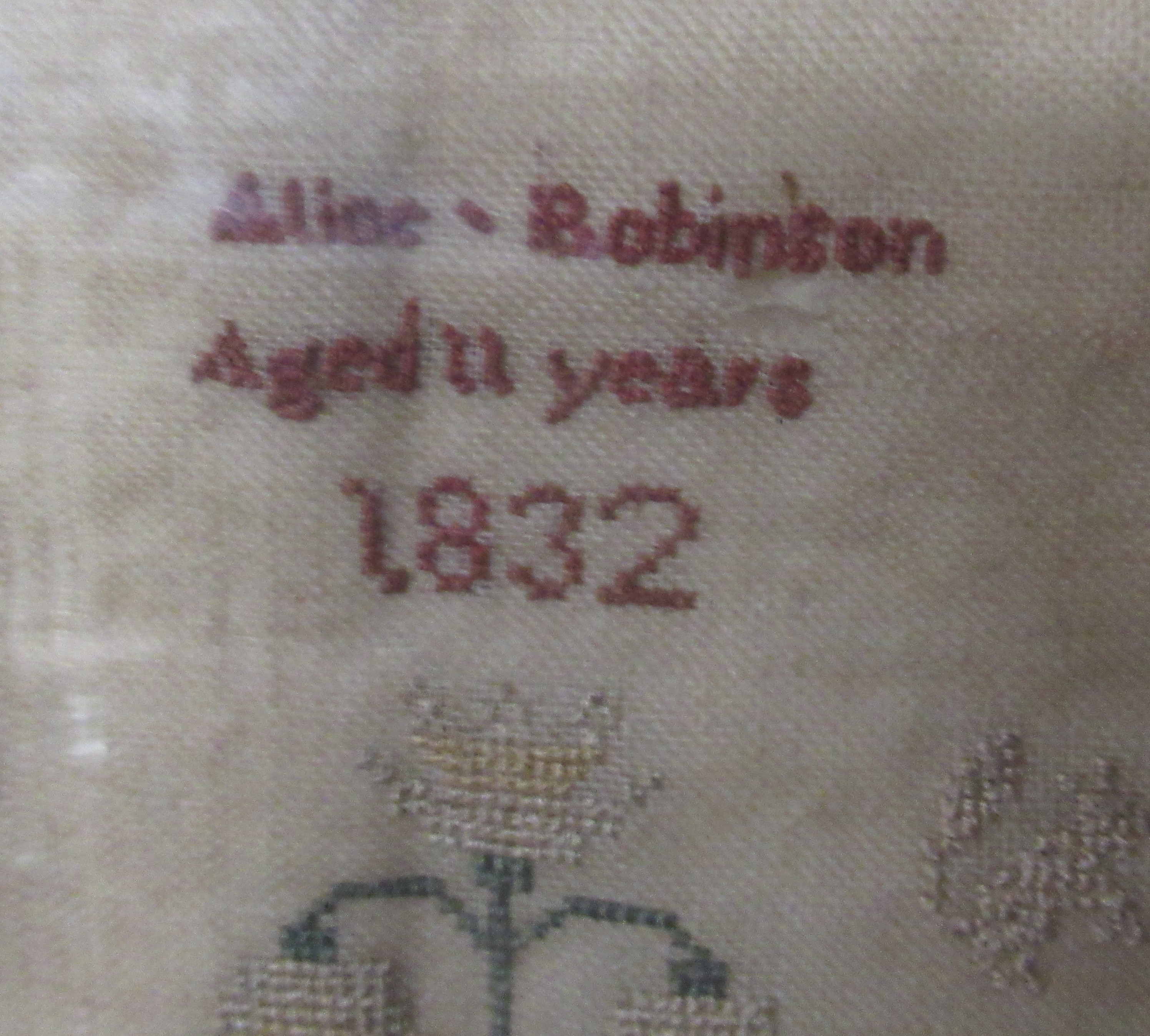 A 19th century tapestry sampler, Alice Robinson Aged 11 years 1832, 17ins x 14.5ins - Bild 3 aus 4