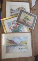 Four watercolours, two of still lives