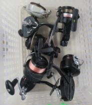 Five fishing reels to include Mitchell Clipper etc Five fishing reels to include Shakespeare,