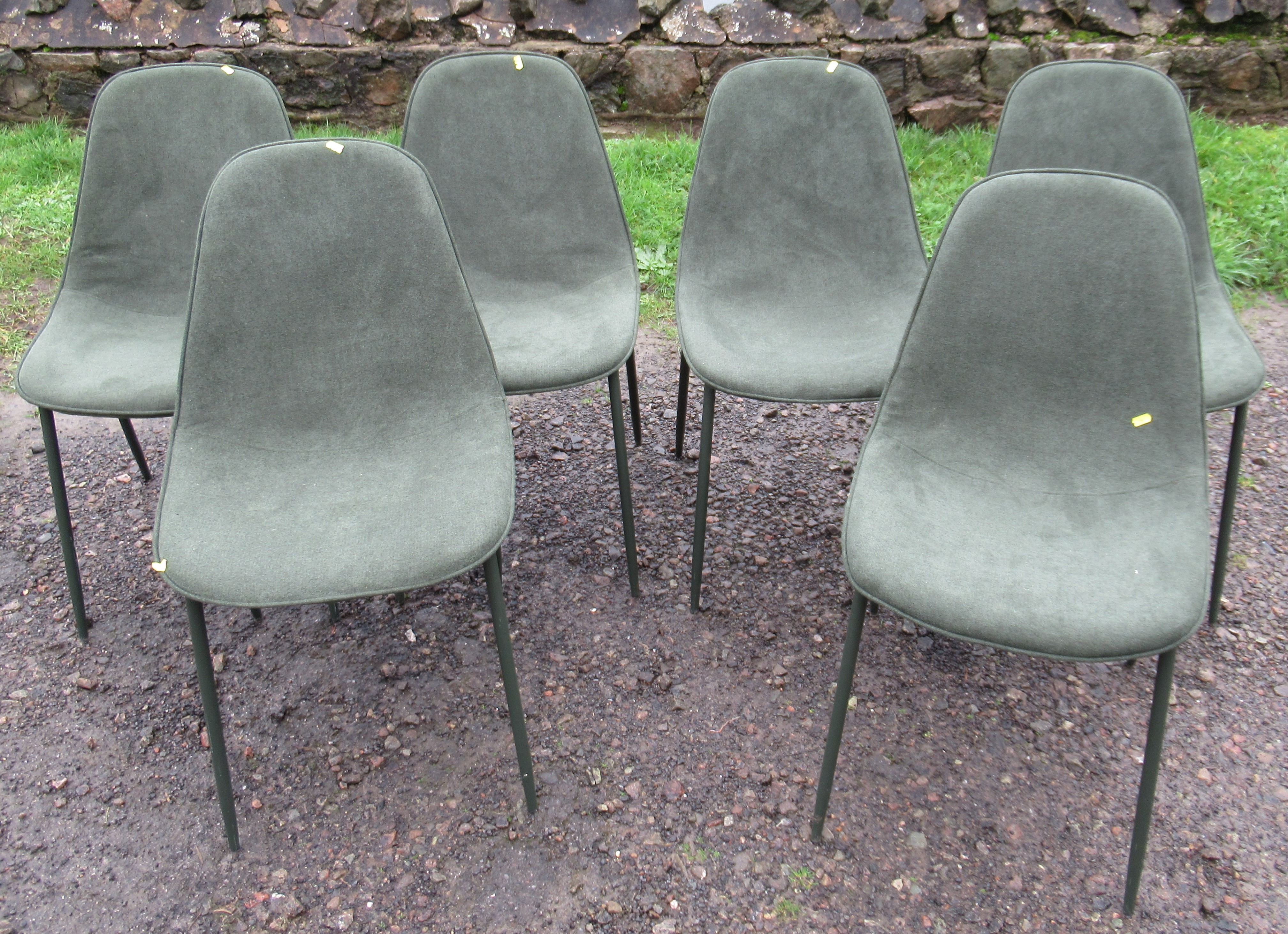 A set of six green upholstered dining chairs - No Fire Labels  and one other chair