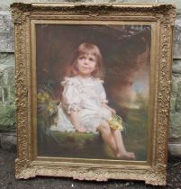 Leon Sprinck?, pastel, portrait of a young girl seated, 29ins x 24ins