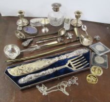 A collection of silver and other items, to include Antique whale bone handled toddy ladles, scent