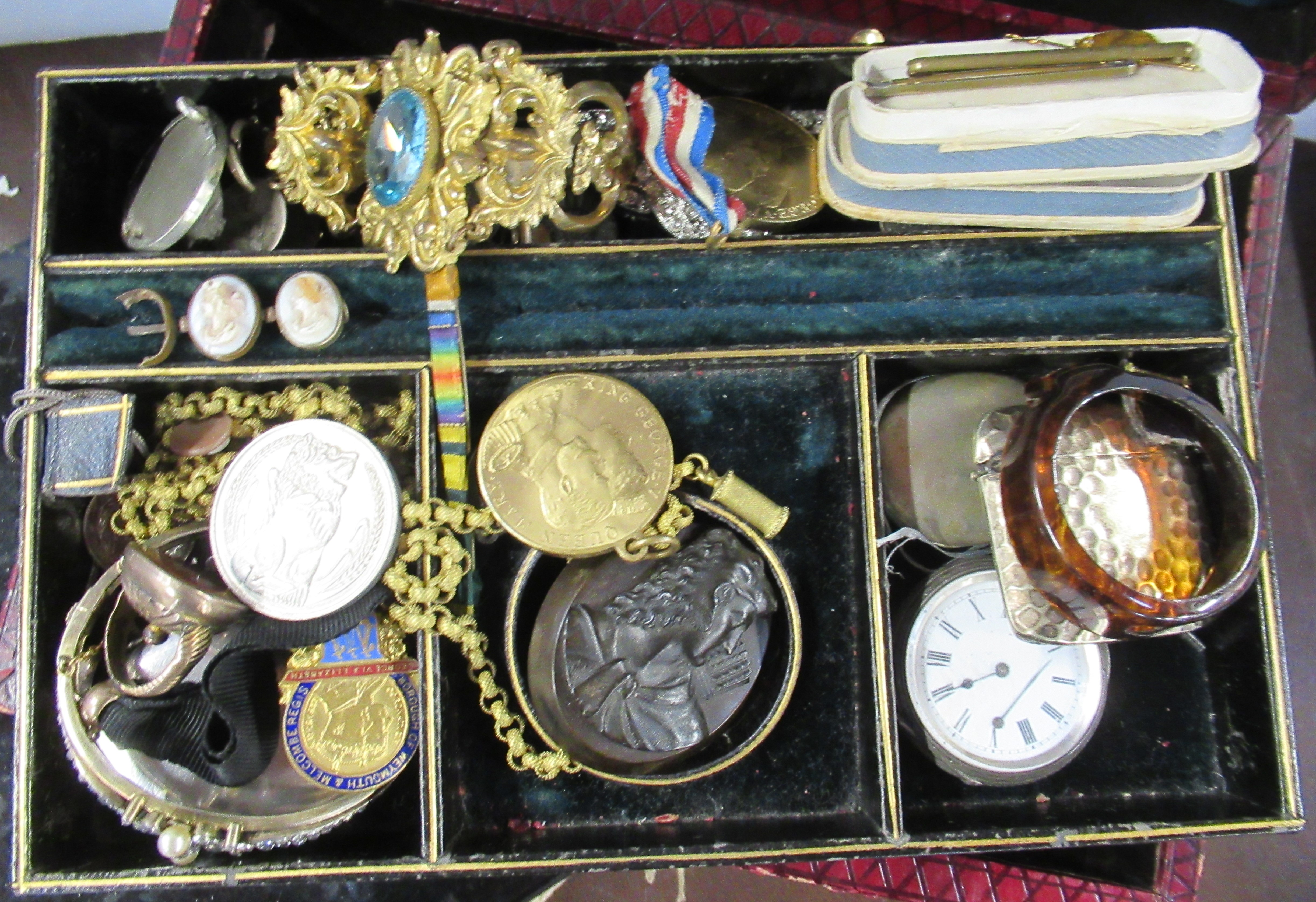 A collection of costume jewellery, together with a leather covered jewellery box and a Victorian - Image 2 of 3