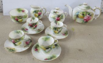 A Royal Worcester coffee set, decorated with roses Condition Report: Minor chip to spout of tea pot,