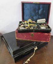 A collection of costume jewellery, together with a leather covered jewellery box and a Victorian