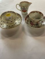 An Antique sparrow beak jug, af, together with an 18th century tea bowl and saucer and another