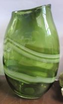 A green Art glass vase, with swirl decoration, height 15ins