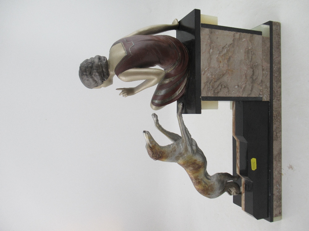 A large Art Deco model, of a lady and dog, on an onyx and marble base, width 17ins, height 17ins - Image 5 of 6
