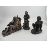 A Karin Jonzen bronze resin model, of a boy, signed KJ to base, height 8ins, a model of a seated