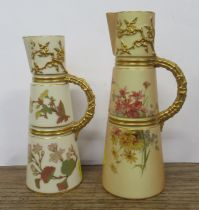 A Royal Worcester blush ivory jug, together with a gilt ivory jug, decorated with flowers, shape