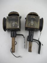 A pair of 19th century coalmine lamps, with brass fittings