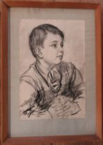 Dame Laura Knight, charcoal, portrait of a boy, David Levitt, 1956, 19ins x 12.5ins (D) Condition
