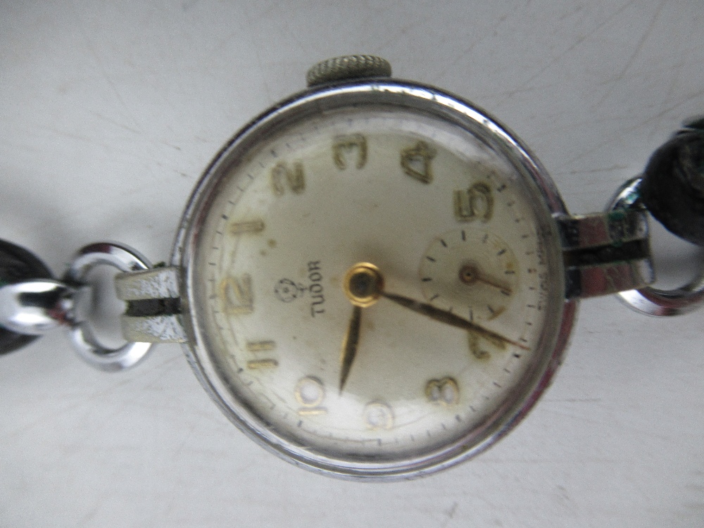 A Tudor's ladies wrist watch, with subsidiary dial, black leather strap, with original Tudor by - Image 2 of 4