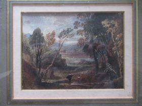 A 19th century watercolour, in the manner of Maitland landscape, trees and figures, 4.75ins x 6ins