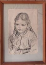 Dame Laura Knight, charcoal, portrait of a girl Ruth Levitt, 1957, 19ins x 12.5ins (D) Condition